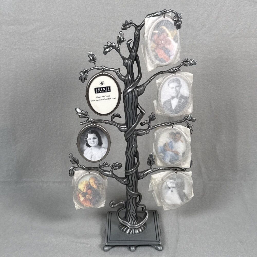 Burnes Of Boston Metal Family Tree Picture Frame Photo Holder Pewter 11”
